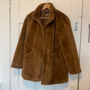 Only brown faux fur coat